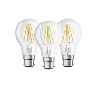 Osram Base Classic A/LED-Lamp in Bulb Shape with B22d-Base/Not Dimmable/Replacement for 60 W/Filament Style Clear 2700 Kelvin/Pack of 3, B22d, Warm...