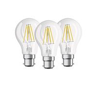 OSRAM LED Base Classic A / LED-lamp in bulb shape with B22d-base / not dimmable / for 60 Watt / filament style clear / warm white - 2700 Kelvin / pack of 3