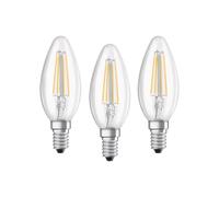 Osram Candle Shape Base Classic B LED Lamp, Glass, Cool White, E14, 4 W, Set of 3