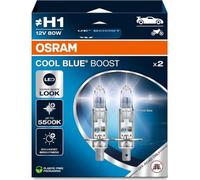 OSRAM COOL BLUE® BOOST, H1, halogen headlight lamps, up to 5500K, Hanging folding box (2 lamps), offroad use only