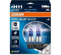 OSRAM COOL BLUE® BOOST, H11, halogen headlight lamps, up to 5500K, Hanging folding box (2 lamps), offroad use only