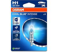 OSRAM COOL BLUE® INTENSE H1, +100% more brightness, up to 5,000K, halogen headlight lamp, LED look, Single Blister (1 lamp)