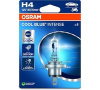 OSRAM COOL BLUE® INTENSE H4, +100% more brightness, up to 5,000K, halogen headlight lamp, LED look, Single Blister (1 lamp)