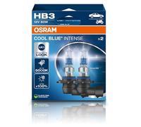 OSRAM COOL BLUE® INTENSE HB3, +100% more brightness, up to 5,000K, halogen headlight lamp, LED look, Hanging folding box (2 lamps)
