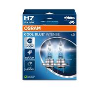 OSRAM COOL BLUE INTENSE H7, +100% more brightness, up to 5,000K, halogen headlight lamp, LED look, duo box (2 lamps), 64210CBN-HCB