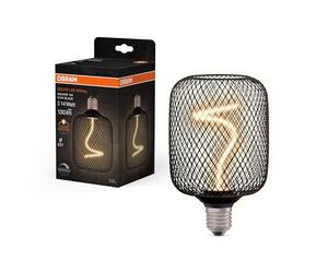 Osram Decor LED Square with Spiral Filament Made of Clear Black Lead-Free Glass in Cosy Warm White 818, dimmable, with E27 Screw Socket, 100 mm Diameter.