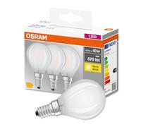 Osram Drop Shape Base Classic P LED Non-Dimmable Lamp, Glass, Warm White, E14, 4 W, Set of 3