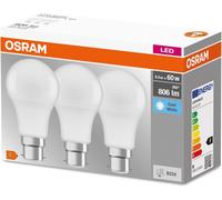 OSRAM GLS Classic B22 Bayonet Cap 8.5W Frosted 840 Cool White 3PK [EEK: F]