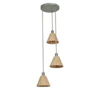 OSRAM Green 3-Flame Decor Raffia Plate Bast and Metal Pendant luminaire, E27, 430 mm Diameter, lampshade Made of Recycled Material, Sustainable Due to Replaceable Light Source, Simple Installation