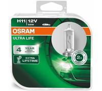 OSRAM H11 Headlight Bulbs Halogen Ultra Life - Twin Pack, 12V 55W Long-Lasting C