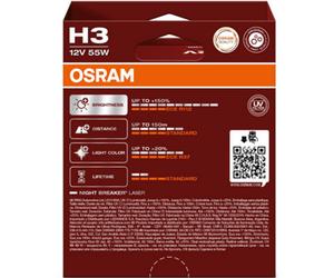 Osram H3 12V 55W Night Breaker Laser Next Generation +150% Long Beam Twin Pack