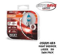 Osram HB3 Night Breaker Laser +150 Twin Pack Halogen Car Headlight Bulbs NEW