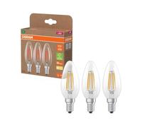 Osram High-Efficiency LED Lamps with Energy Efficiency Class A, Pack of 3 Bulbs, Replaces Traditional 40W Incandescent Bulbs, Candle Shape, Warm White (2700K), E14, Filament Glass