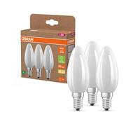 OSRAM High-Efficiency LED Lamps with Energy Efficiency Class A, Pack of 3 Bulbs, Replaces Traditional 40W Incandescent Bulbs, Candle Shape, Warm White (2700K), E14, Frosted Glass