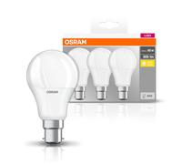 OSRAM LED BASE CLASSIC A / LED lamp, classic bulb shape, with bayonet base: B22d, 8.5 W, 220…240 V, 60 W replacement, frosted, 2700 K, White, 3pack