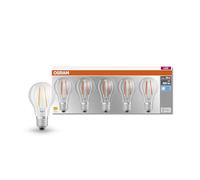 OSRAM LED BASE Classic A60, clear glass filament LED lamps for E27 base, pear shape, cool white (4000K), 806 lumens, replacement for conventional 60W (7.0W) light bulbs, box of 5 [Energy Class E]