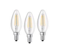 Osram Candle Shape Base Classic B LED Lamp, Glass, Cool White, E14, 4 W, Set of 3