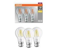 OSRAM LED Base Classic A / LED-lamp in bulb shape with B22d-base / not dimmable / for 60 Watt / filament style clear / warm white - 2700 Kelvin / pack of 3