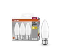 OSRAM Base Classic B 40 FR Led Lamp with B22D Base, Mini Candle Shape, Triple Pack, 4.9W, 470Lm, 2700K, Warm White Light, Low Heat Output, Very Low Energy Consumption, Long Life