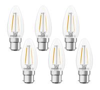 OSRAM LED lamp Star Candle Shape B25 Filament, 2700 K Warm White, 1.8 W, B22d, Clear, 250 lm, 15,000 h, for Table Lamps, Decorative fixtures,6-Pack