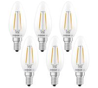 OSRAM LED lamp Star Candle Shape B25 Filament, 2700 K Warm White, 1.8 W, E14, Clear, 250 lm, 15,000 h, for Chandeliers, Decorative fixtures,6-Pack