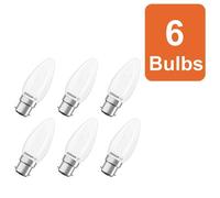OSRAM LED lamp Star Candle Shape B25 Filament, 2700 K Warm White, 1.8 W, B22d, Frosted, 250 lm, 15,000 h, for Table Lamps, Decorative fixtures,6-Pack