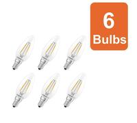 OSRAM LED lamp Star Candle Shape B25 Filament, 2700 K Warm White, 1.8 W, E14, Clear, 250 lm, 15,000 h, for Chandeliers, Decorative fixtures,6-Pack
