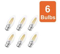 OSRAM LED lamp Star Candle Shape B40 Filament, 2700 K Warm White, 3.4 W, B22d, Clear, 470 lm, 15,000 h, for Chandeliers, Decorative fixtures,6-Pack