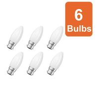 OSRAM LED lamp Superstar B40 Candle Shape Filament dimmable, 2700 K Warm White, 3.4 W, B22d, Frosted, 470 lm, 15,000 h, for Chandeliers, wall Lights,6-Pack