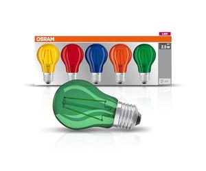 OSRAM LED Star Classic A Décor Color Box, in Bulb Shape with E27 Base, Decorative Light and Design, Replaces 15-watt, Plastic, 2 watts, E27, Colored, Pack of 5