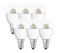 OSRAM LED Star Classic P/LED lamp, Classic mini Ball Shape, with Screw Base: E14, 5.70 W, 220…240 V, 40 W Replacement, Clear, Warm White, 2700 K, 6x1pack