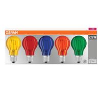 5 X Osram LED Filament Pear Shape Colourful 2W=15W E27 Red Green Blue Yellow [EEK: F]