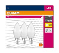 OSRAM LED Star Value Classic B40 LED Bulb for E14 Socket, Classic Mini Candle Shape, FR, 470 lumens, Warm White (2700K), Replaces Conventional 40W Incandescent Bulbs, Non-dimmable, 3-Pack.