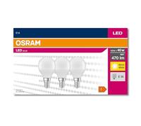 OSRAM LED Star Value Classic P40 LED Bulb for E14 Socket, Mini-Sphere Shape, FR, 470 lumens, Warm White (2700K), Replacement for Conventional 40W Incandescent Bulbs, Non-dimmable Pack of 3.