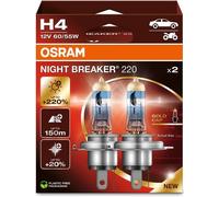 OSRAM NIGHT BREAKER 220 H4, 220% Headlight Bulbs Uprated Performance Pair