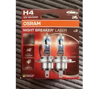 OSRAM NIGHT BREAKER LASER H4, +150% more brightness, halogen headlight lamp, 64193NL-2HB, 12V, Hanging folding box (2 lamps), white