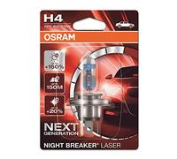 OSRAM Night Breaker Laser H4, Next Generation, plus 150 percent More Brightness, Halogen Headlamp, 64193NL-01B, 12 V, Passenger Car, Single Blister (1 Lamp)