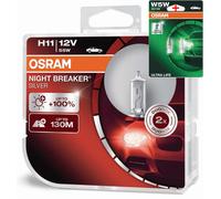 Osram NIGHT BREAKER SILVER H11, +100% more brightness, halogen headlamp, 64211NB
