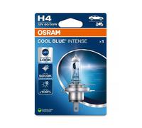 OSRAM COOL BLUE® INTENSE H4, +100% more brightness, up to 5,000K, halogen headlight lamp, LED look, Single Blister (1 lamp)
