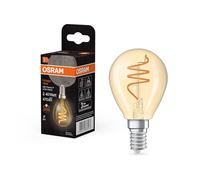 OSRAM Vintage 1906 Classic is a Warm White LED lamp with Spiral Filament in Classic mini Ball Shape, offering 4.9 W, 470 lm, E14 Fitting, Gold Glass, 45 mm Diameter, 2200 K.