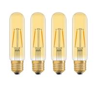 OSRAM Vintage 1906® Classic Tubular FIL LED lamp, E27, Linear, Gold, 2.5W, 200lm, 2000K, Warm White Comfort Light Color, Very Low Energy Consumption, Long Life,4-Pack