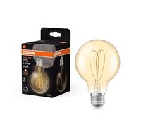 OSRAM Vintage 1906 Globe is a dimmable Warm White Classic Ball Shape with Filament offering 4.9 watts for 470 lm, E27 Socket, Gold Glass, 80 mm Diameter, 2200 K