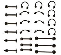OSRGZRNGR 24 Pieces Lot Stainless Steel Eyebrow Ear Lip Navel Ring Stud Black