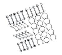 OSRGZRNGR 40 Pieces Nose Lip Tongue Eyebrow Tragus Navel Belly Ring Piercings 6mm, Silvery