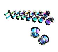 OSRGZRNGR 9 Pair Stainless Steel Ear Gauges Stretching Tunnel Plugs 14g-00g multi-colored