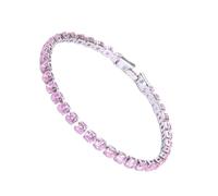 OSRGZRNGR Excellent Cubic Zirconia Tennis Bracelet For Women Men Copper Iced-Out Chain Crystal Wedding Bracelet Exquisite Handwork platinum pink 17cm