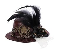 OSRGZRNGR Goth Steampunk Mini Top Hat with Gear Feather Hair Clip Halloween Elegant, Brown, Diameter 13CM