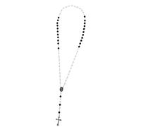 OSRGZRNGR Mens Hip 8mm Bead Rosary Pray Hand Jesus Cross Pendant Necklace Black White, mixed color