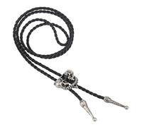 OSRGZRNGR Punk Skeleton Skull Bolo Tie Leather Necktie Necklace Western Antique Silvery