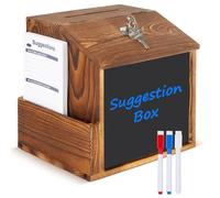 Osrioal Wooden Suggestion Box, Suggestion Box Lockable with Blackboard and 3 Pen, Countertop Donation Boxes for Charity, Ballot Boxes for feedback collection
